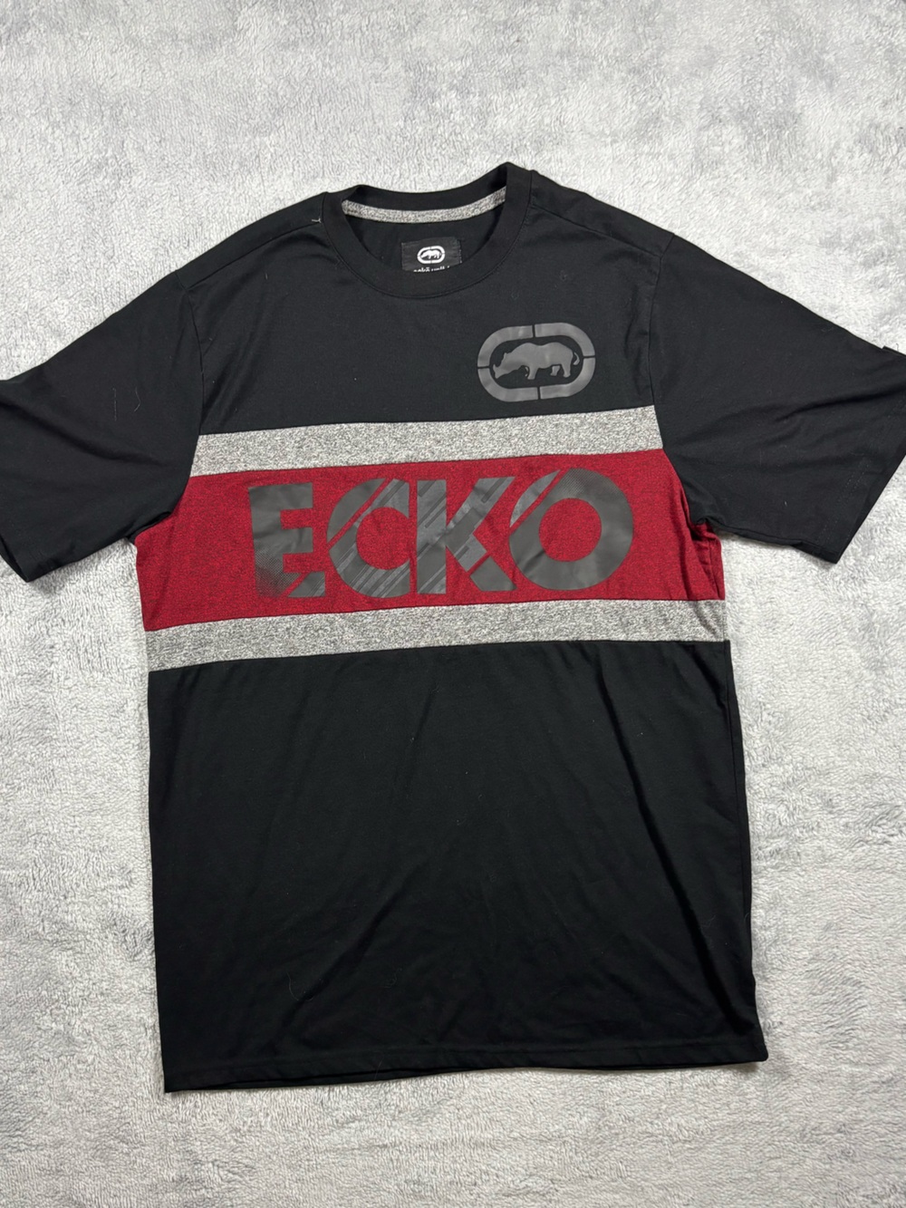 Ecko Unlimited Black, Red & Gray Logo Block Short Sleeve Tee‎